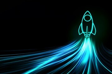 a neon rocketship lifting off