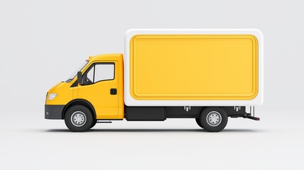 A vibrant yellow delivery truck isolated on a clean background, ideal for logistics, transportation, and shipping concepts.