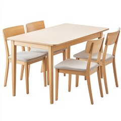 Fototapeta premium A simple wooden dining table with four matching chairs, suitable for meals and gatherings.