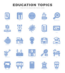 Education Topics icons Pack. Two Color icons set. Education Topics collection set.