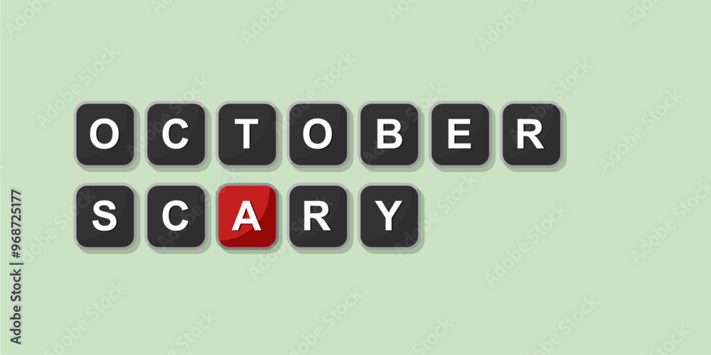 Fototapete october themed word illustration of computer keyboard, vector format design with bright green backgr