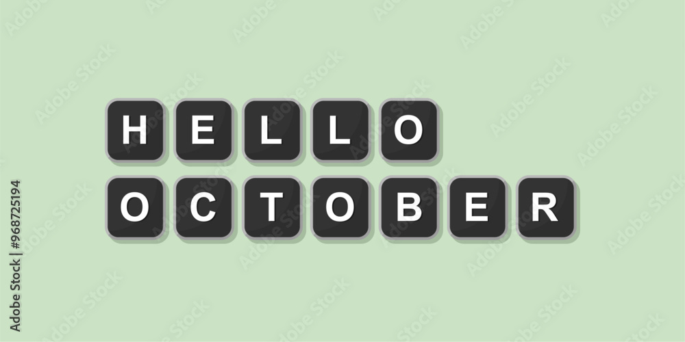 Fototapete october themed word illustration of computer keyboard, vector format design with bright green backgr