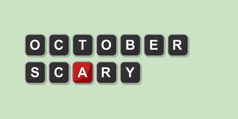 October themed word illustration of computer keyboard, vector format design with bright green background