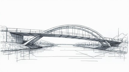 Civil engineering blueprint of modern bridge over water