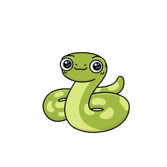 Cute cartoon snake. Happy animal character. Mascot green viper. Vector illustration isolated on white background