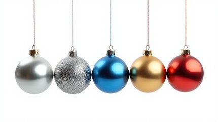 Colorful Christmas ornaments in silver, blue, gold, and red