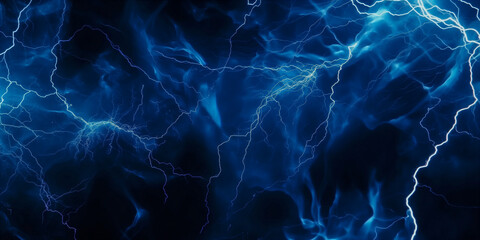 Fototapeta premium Blue lightning bolts illuminate dark background with electric intensity. Generative AI