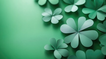 A green background with a bunch of paper flowers