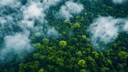 aerial view of rolling cloud at rainforest - ai