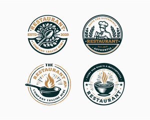 Set bundle vegan healthy green restaurant logo for food business company