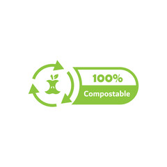 Biodegradable and compostable product icon. Compostable label, sticker or stamp. 100% compostable sign, icon or emblem. Vector. Ecology concept