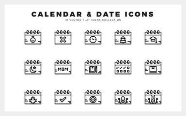 15 Calendar and Date Lineal icon pack. vector illustration.