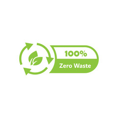Zero waste label. Green eco friendly label. Zero waste green sign.