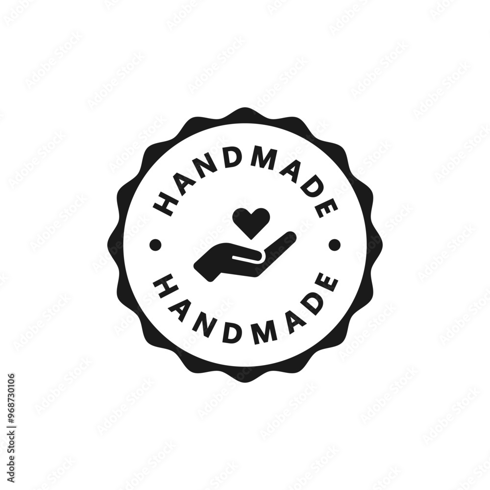 Fototapete set of handmade emblem linear icons. hand in circle with text. flat vector illustration.