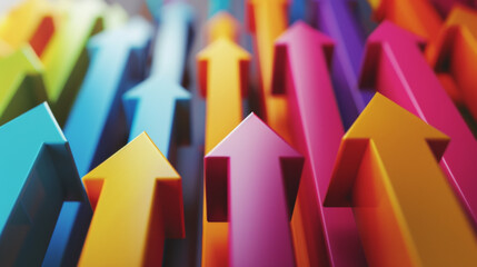 Fototapeta premium Colorful arrows pointing upward, symbolizing progress and direction