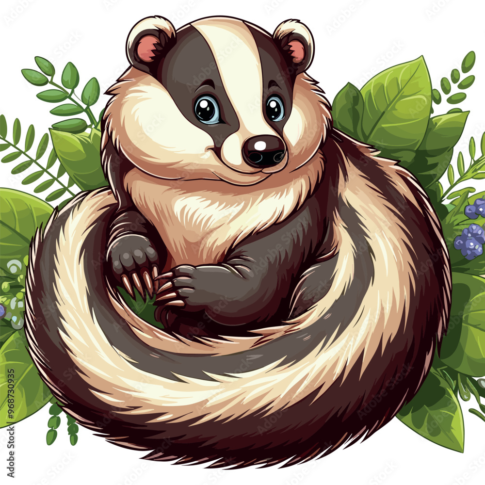 Sticker Cute Badger Vector Cartoon illustration