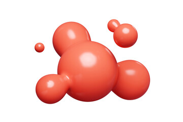 Red abstract liquid metaball shape. 3d render illustration of fluid soft bubble blob. Organic bright decorative sphere geometric form. Morphing ball aqua drop or molecule. Flow particles.