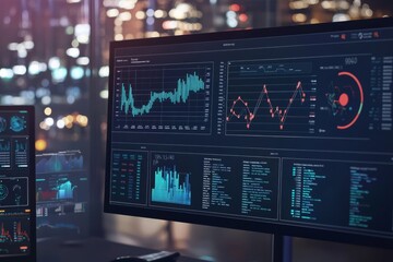 Digital interface with AI-powered analytics for sales performance. Charts and graphs are clearly visible as a user reviews them, Generative AI