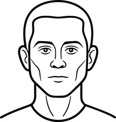 Adult man face and head (without hair), eyes open. Blank male head template for medical infographic clipart vector illustration on black and white.