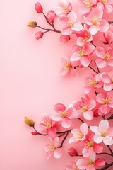 Obraz premium Pink Cherry Blossoms on a Pink Background