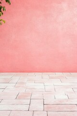 Fototapeta premium Pink Wall and White Tile Floor Background