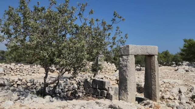 Ancient settlement ruins n Karakabakli archeological site in Silifke district of Mersin province in Turkey
