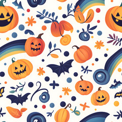 Fototapeta premium Halloween style wallpaper amber background, seamless pattern with halloween elements