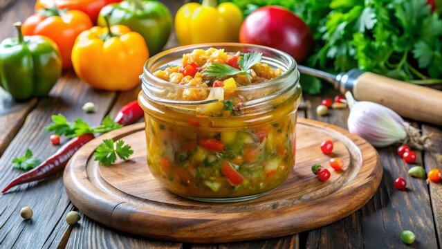 * Combine 1 cup crushed crimson bell peppers, 1/2 cup chopped fresh dill, 1/4 cup red onion, 2 tablespoons apple cider vinegar, and 1 teaspoon Dijon mustard.