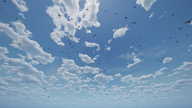 The infinite sky with flying birds. Soaring high.