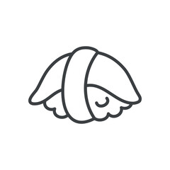 Cute sushi icon. Hand drawn monochrome illustration of a salmon sushi nigiri isolated on a white background. Kawaii sticker. Vector 10 EPS.

