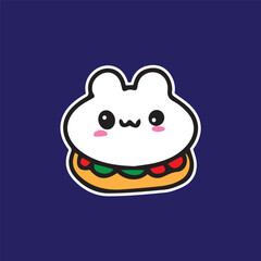 Cute burger with patty bunny tasty character sticker cartoon simple in dark background high quality vector for kids book children print