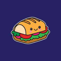 Cute hamburger burger with meat wrap tasty character sticker cartoon simple in dark background high quality vector for kids book children print