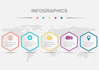 Infographic template design with rounded hexagon with shadow
