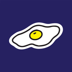 Obraz premium Cute egg with yolk character sticker cartoon simple in dark background high quality vector for kids book children prints yellow