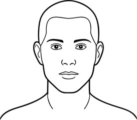 Adult man face and head (without hair), eyes open. Blank male head template for medical infographic clipart vector illustration on black and white.