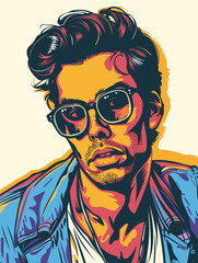 Portrait of a man with glasses in retro style. Vector illustration