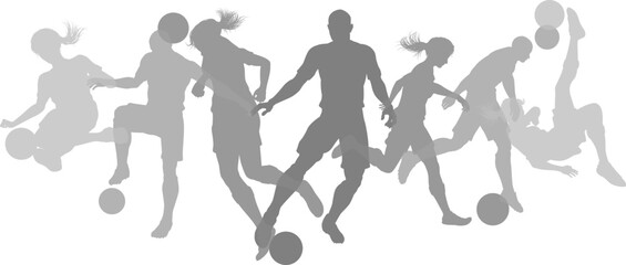 Silhouette soccer football player set. Active sports people healthy players fitness silhouettes concept.