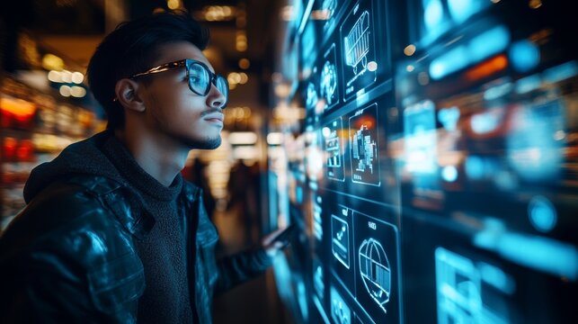 AI-powered e-commerce platforms offering real-time personalized suggestions: A shopper browsing an online store where AI tailors recommendations in real-time.