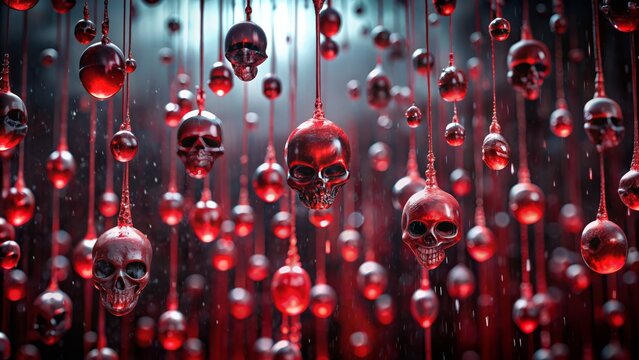 Crimson rain drops down, staining the world with a ghastly pigment, as the sky weeps blood.