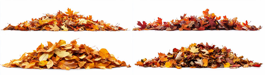 Pile of autumn leaves isolated on a white background with a clipping path