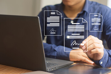 man sign distance contract, an electronic signature concept
