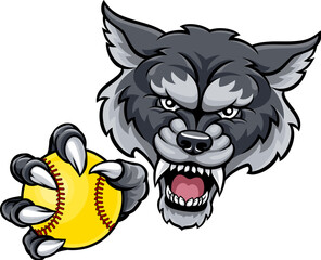 A wolf animal softball sports team cartoon mascot