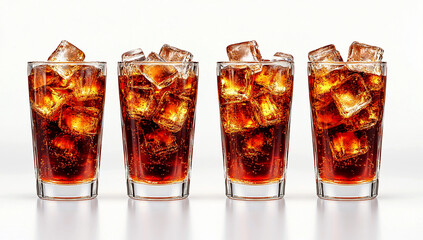 Set of four glasses with cola and ice cubes isolated on a white background (3)