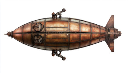 Steampunk-style blimp, isolated on a white background