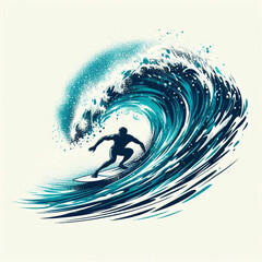 Surfer riding a powerful wave with dynamic energy and ocean spray

