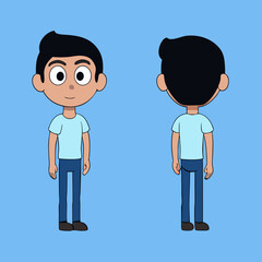 Boy 2D Cartoon Character Illustration Vector for Animation in Normal Pose  Front View and Back View, Ready for Animation 