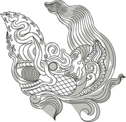 Vector sketch illustration of silhouette design of traditional ethnic vintage classic carved wayang floral animal with decorative ornaments