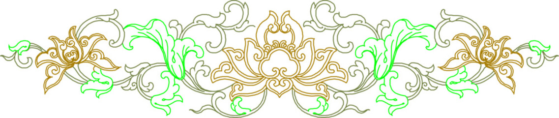 Vector sketch illustration of silhouette of classic vintage ethnic traditional floral animal carving design with decorative ornaments