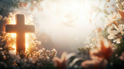 Glowing Cross With Spring Blossoms