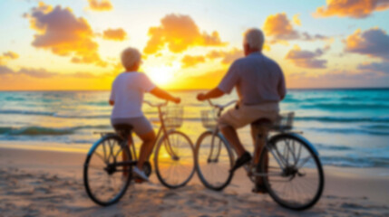 Blurred background, Riding Into the Sunset, A Couple's Romantic Cycling Adventure Awaits